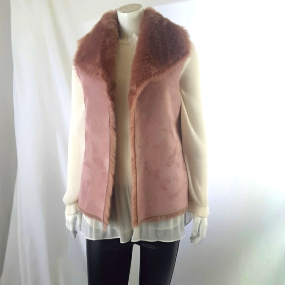 Rose pink faux suede and faux fur vest - size small